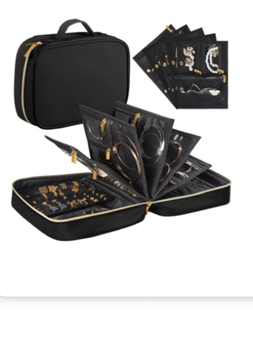 Travel Jewelry Organizer Case with Gold Accents